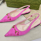 GC Horsebit Slingback Pump 10mm Pink Canvas Sheepskin 294543