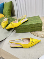 GC Horsebit Slingback Pump 10mm Yellow Canvas Sheepskin 294541