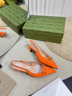 GC Horsebit Slingback Pump 50mm Orange Canvas Sheepskin 294544