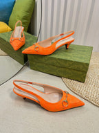GC Horsebit Slingback Pump 50mm Orange Canvas Sheepskin 294544