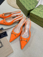 GC Horsebit Slingback Pump 50mm Orange Canvas Sheepskin 294544