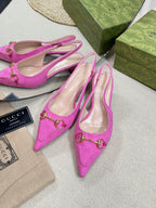 GC Horsebit Slingback Pump 50mm Pink Canvas Sheepskin 294547