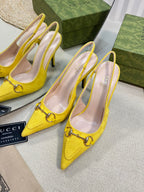 GC Horsebit Slingback Pump 100mm Yellow Canvas Sheepskin 294549