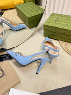 GC Horsebit Slingback Pump 100mm Blue Canvas Sheepskin 294550