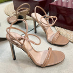 HIGH SANDAL 10 CM IN TAN BEIGE GLOSSY CALFSKIN
