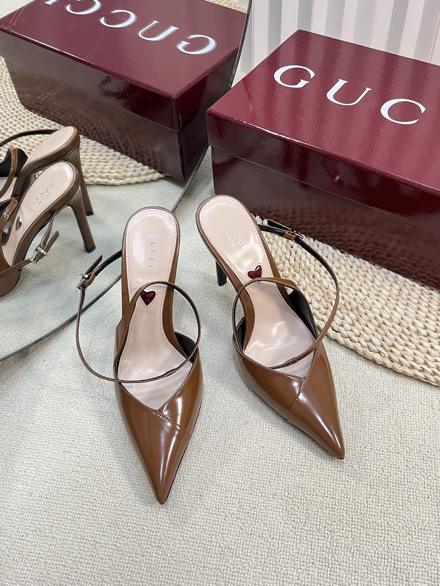 GC 100mm Heeled Slingbacks Brown Sheepskin 294606