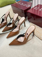 GC 100mm Heeled Slingbacks Brown Sheepskin 294606