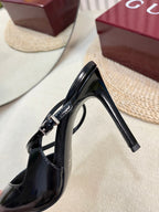 HIGH SLINGBACK PUMP 10 CM IN BLACK GLOSSY CALFSKIN