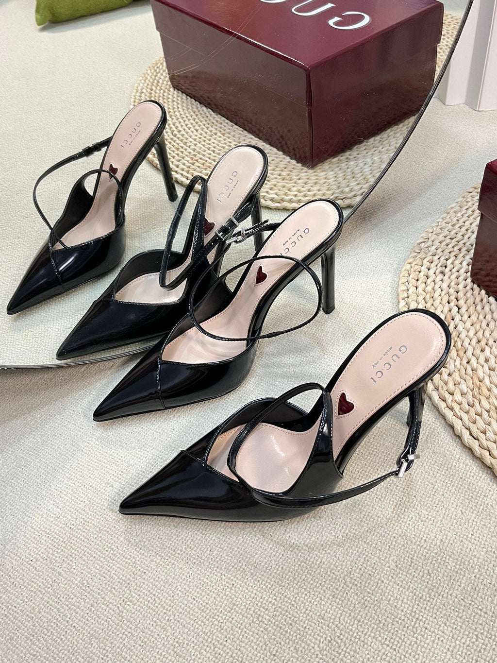 GC 100mm Heeled Slingbacks Black Sheepskin 294608