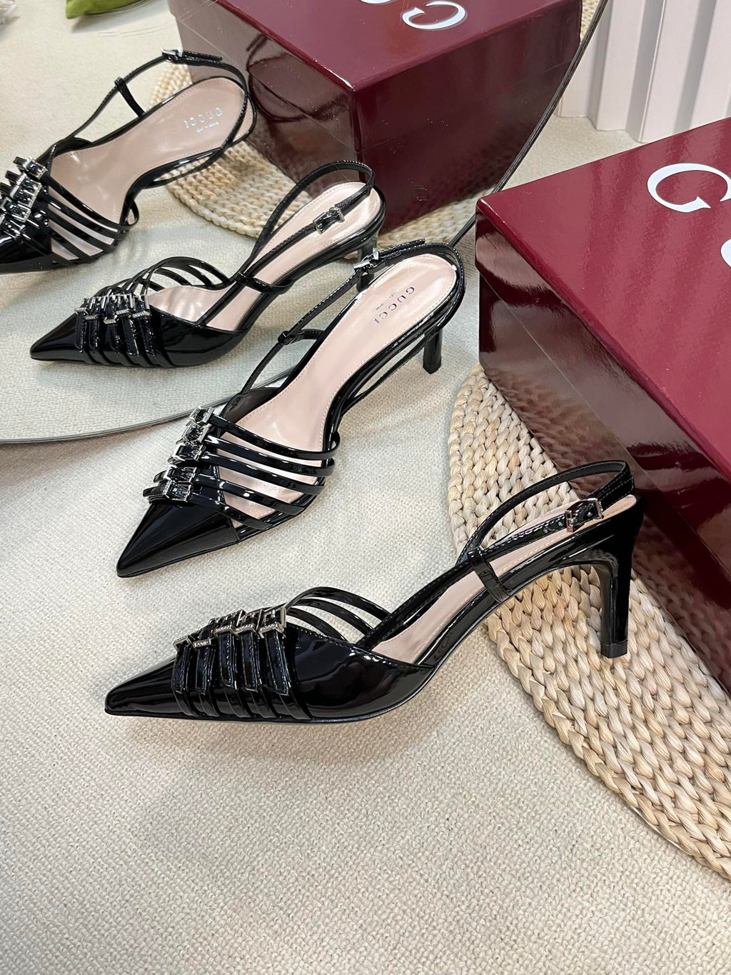 GC Regent Buckles Slingback Black Leather 294605