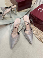 HIGH SLINGBACK 10 CM IN BEIGE SILK WITH FULL RHINSTONES