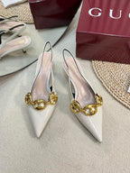 GC Slingbacks With Marina Chain 50mm White Patent Leather 294583