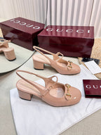 GC Horsebit Slingback 60mm Rose Beige Patent Leather 294588
