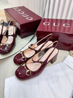 GC Horsebit Slingback 60mm Rosso Ancora red Patent Leather 294589