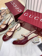 GC Horsebit Slingback with Crystal 60mm Rosso Ancora red Patent Leather 294600