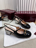 GC Horsebit Slingback with Crystal 60mm Black Patent Leather 294602