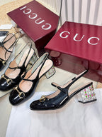 GC Horsebit Slingback with Crystal 60mm Black Patent Leather 294602