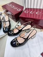 GC Horsebit Slingback with Crystal 60mm Black Patent Leather 294602