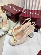 GC Horsebit Slingback with Crystal 95mm Ivory Patent Leather 294595