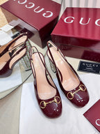 GC Horsebit Slingback with Crystal 95mm Rosso Ancora red Patent Leather 294596