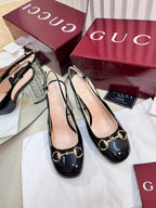 GC Horsebit Slingback with Crystal 95mm Black Patent Leather 294598