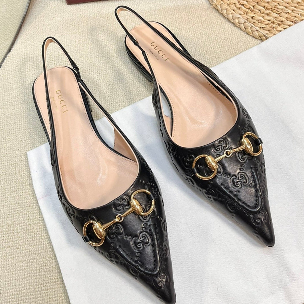 GC Horsebit Slingback Pump 10mm Black Embossed Sheepskin 294573