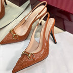 GC Horsebit Slingback Pump 100mm Brown Embossed Sheepskin 294578
