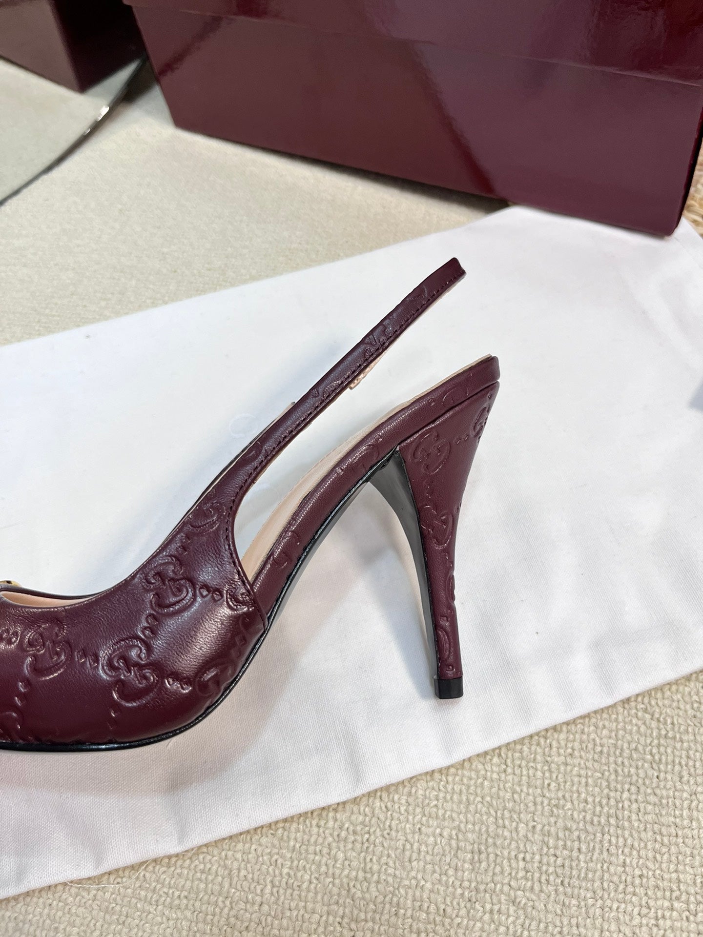 GC Horsebit Slingback Pump 100mm Rosso Ancora red Embossed Sheepskin 294579