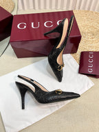 GC Horsebit Slingback Pump 100mm Black Embossed Sheepskin 294581