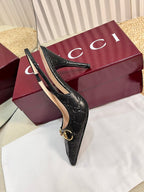 GC Horsebit Slingback Pump 100mm Black Embossed Sheepskin 294581
