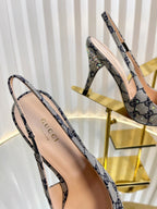 GC Crystal Horsebit Slingback 100mm Beige mix Blue Canvas lambskin 294619