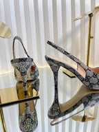 GC Crystal Horsebit Slingback 100mm Beige mix Blue Canvas lambskin 294619