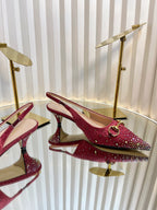 GC Crystal Horsebit Slingback 50mm Red Canvas lambskin 294615