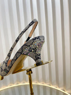 GC Crystal Horsebit Slingback 50mm Beige mix Blue Canvas lambskin 294616