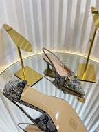 GC Crystal Horsebit Slingback 50mm Beige mix Blue Canvas lambskin 294616