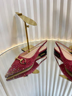 GC Crystal Horsebit Slingback 10mm Red Canvas lambskin 294612