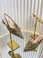 GC Crystal Horsebit Slingback 10mm Beige mix Ebony Canvas lambskin 294614