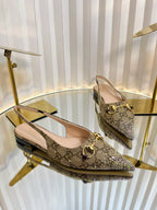GC Crystal Horsebit Slingback 10mm Beige mix Ebony Canvas lambskin 294614
