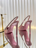GC 2025 Crystal Embellished High Heels Slingbacks Pink Silk Sheepskin 294524