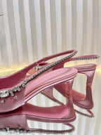GC 2025 Crystal Embellished 55mm High Heels Slingbacks Pink Silk Sheepskin 294527