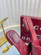 GC Double G Slide Sandals Rosso Ancora Red Embossed Leather 294634