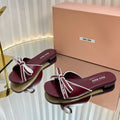 Miu 26s Bow Slippers Burgundy Leather 768202