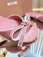 Miu 26s Bow Slippers Pink Leather 768203
