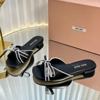 Miu 26s Bow Slippers Black Leather 768206