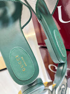 GC 25 Interlocking G Slide Sandal Emerald Green Canvas Cowhide 294643