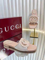 GC 25 Interlocking G Slide Sandal Nude Canvas Cowhide 294646