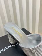 CC 26P Mule Sandals 8cm Sliver Leather 767856