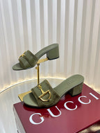 GC 25 Horsebit Sandals 50mm Dark Green Suede Sheepskin 294655