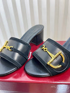 GC 25 Horsebit Sandals 50mm Black Suede Sheepskin 294656