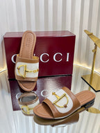 GC 25 Horsebit GG Sandals Brown Canvas Sheepskin 294662